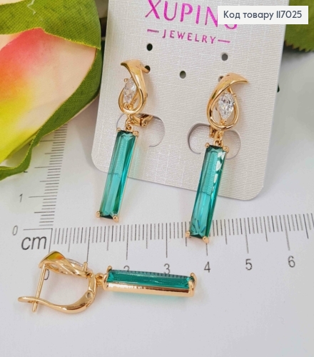 Серьги "Анубис" с подвеской бирюзовым Кристаллом, 4см, англ. Xuping 18К 117025 фото 2