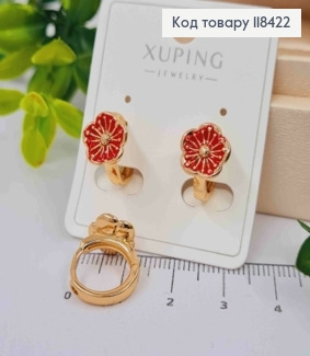 Сережки кільця "КВІТКА" з Червоною емаллю, діаметр 1,4см, Xuping 18К 118422 фото