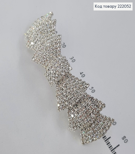 Заколка автомат серебряная с камнями Тройной бантик 222052 фото 2