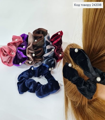 Резинка велюр об'ємна з бусинкою в асорт. 242018 фото 1