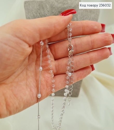 Бижутерия на шею подвеска серебряная с жемчугом 34 + 7 см 236032 фото 2
