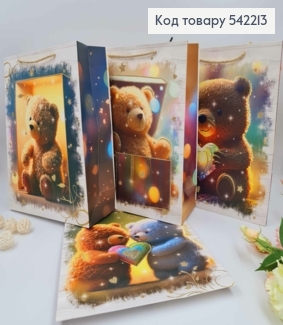 Пакет бумажный, "Медвежата" с блеском, в ассорт. 32*26*10см 542213 фото