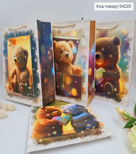 Пакет бумажный, "Медвежата" с блеском, в ассорт. 32*26*10см 542213 фото 1