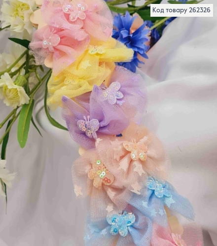 Набор резинок (20шт), Бабочка на бантику из фатина, размер 7*5см, резинка 3см, цвета в ассорт, 262326 фото 1