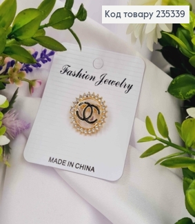 Брошь круглая "Шанель" золотого цвета, диаметр 2,2см. 235339 фото