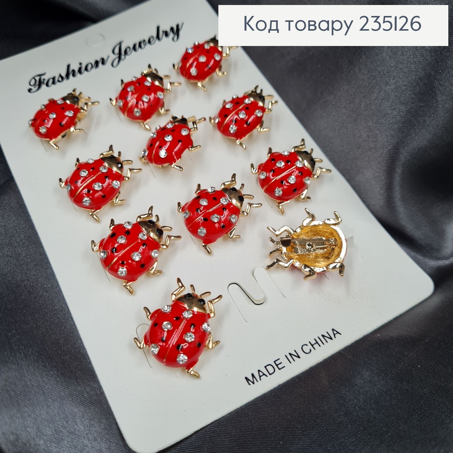 Брошка Божья Коровка с лапками и камнями, 2*2см 235126 фото 2