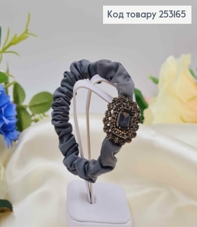 Резинка жатка 6см, Графітового кольору, з розкішною прямокутною бусиною 253165 фото