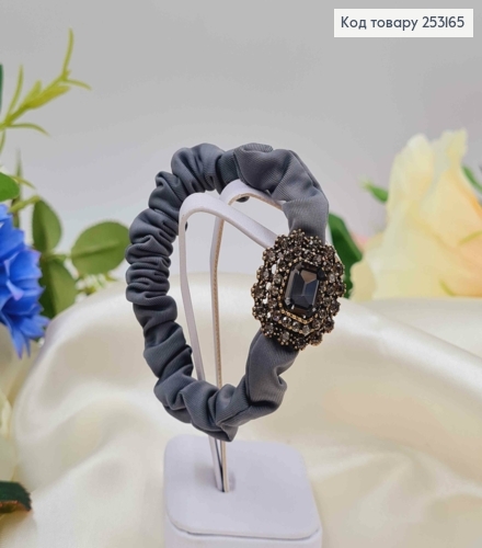 Резинка жатка 6см, Графітового кольору, з розкішною прямокутною бусиною 253165 фото 1