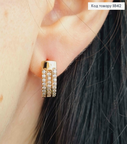 Серьги овальные Украшенные камешками в три ряда, 1,5см, английская застежка, Xuping 18К 118412 фото 3