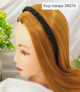 Обруч метал, плетений склярусом в 4 ряди, ЧОРНИЙ колір, шириною 1,4см. 291274 фото