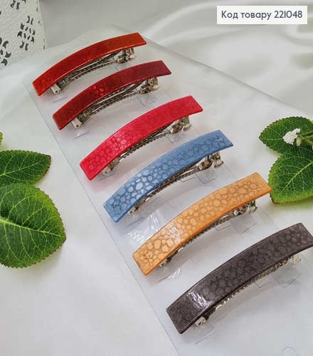 Заколка автомат 9*1.5см блеск  прямоугольная  в ассорт.. 221048 фото 1