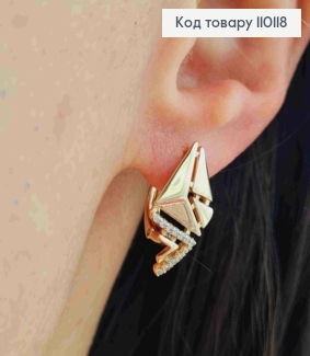 Сережки "Бриз" з Блискучими камінцями, довжина 1,9см, англійська застібка, Xuping 18K 110118 фото