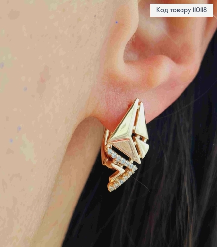 Сережки "Бриз" з Блискучими камінцями, довжина 1,9см, англійська застібка, Xuping 18K 110118 фото 1