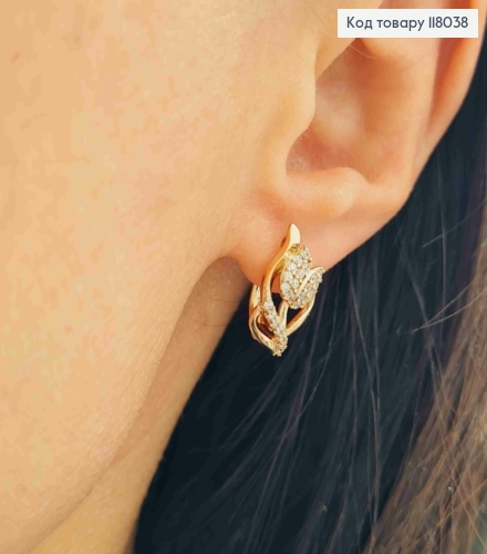 Серьги "Подснежники" с Блестящими камешками, 1,7см, английская застежка, Xuping 18K 118038 фото 1