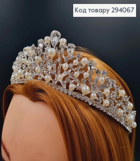 Тиара под серебро, в Жемчужинах и с белыми камешками. 294067 фото