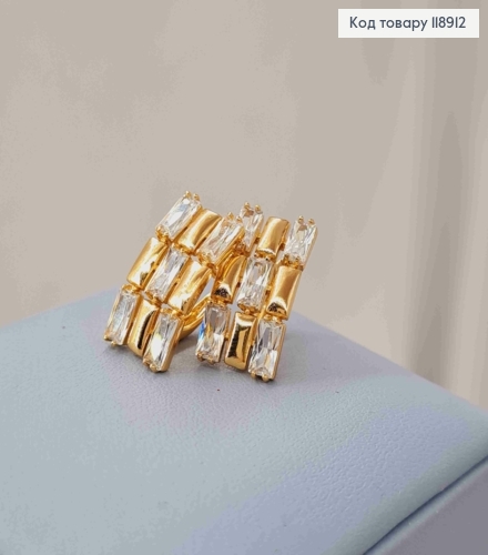 Серьги украшены Прямоугольными Блестящими камешками, 2см, английская застежка, Xuping 18K 118912 фото 4