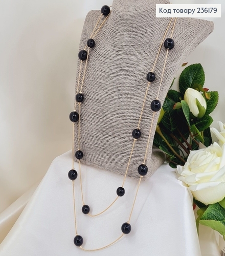 Бижутерия на шею Бусы двойные золотые с черными  жемчужинами 78+5 см 236179 фото 1