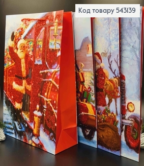 Пакет паперовий, імітація акварелі "З Сантою, з блиском" в асорт. 30*12*41см 543139 фото