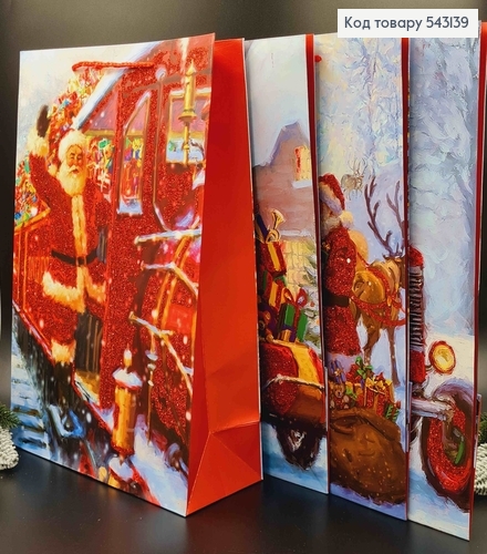 Пакет бумажный, имитация акварели "С Сантой, с блеском" в ассорт. 30*12*41см 543139 фото 1