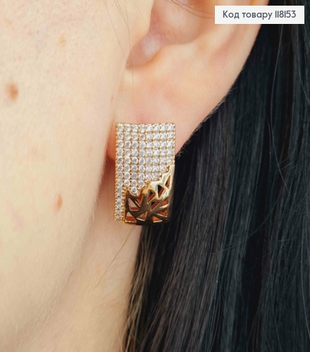 Серьги прямоугольные "Ажурные" украшены Блестящими камешками, 1,8*1,2см, англ застежка, XUPING 18K 118153 фото 3