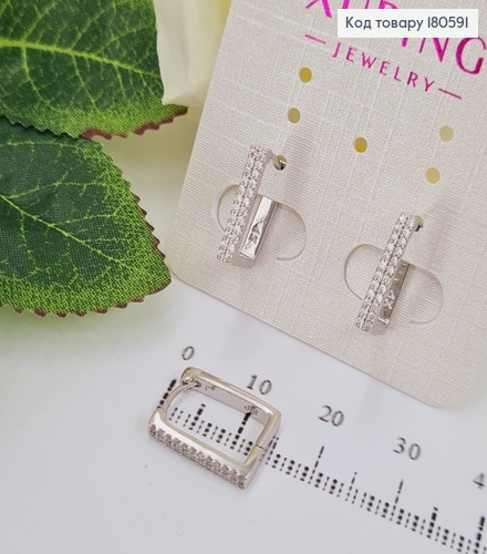 Серьги прямокутые 1,5*1,2см  в камнях родированые Xuping 180591 фото 1