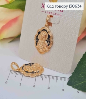 Иконка-Ладанка с Божией матерью и Иисусом, с черной эмалью, 2,1см, Xuping 18K 130634 фото