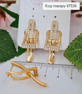 Серьги, "Elegant" украшены блестящими камешками, 3,2см, англ. зам., XUPING 18K 117526 фото