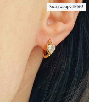 Сережки кільця 1,1см "Серце" з камінцем  розмір сердечка 0,6см,  Xuping 18K 117190 фото