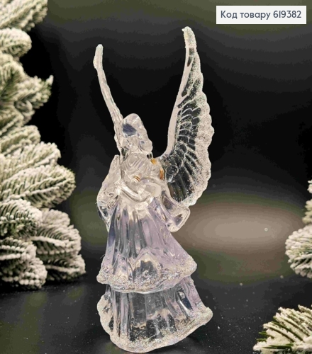 Фігурка  "АНГЕЛ", ПРОЗОРИЙ з блиском , 15*7см, новорічна прикраса, пластик,Україна 619382 фото 1