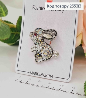 Брошь ЗАЙЧИК в каминах и бусинках, 3*2,5см 235313 фото