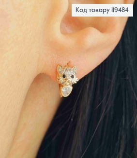 Серьги кольца "Котенок" с Блестящими камешками, 1см, Xuping 18К 119484 фото