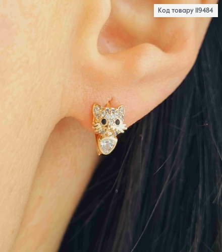 Серьги кольца "Котенок" с Блестящими камешками, 1см, Xuping 18К 119484 фото 1