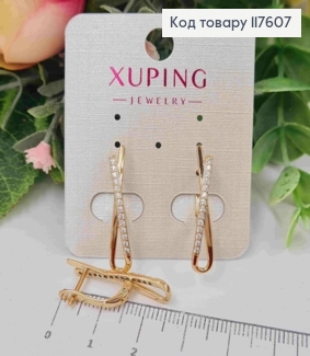 Серьги "Петелька" украшены камешками, 2,6см, англ. застежка, Xuping 18К 117607 фото