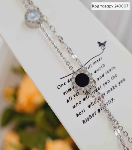 Браслет срібного кольору, Римський годинник з емаллькою, 17+3см сталь Stainless Steel 250024 фото 2