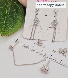 Сережки родированые рыбки с камнями на два прокола, Хuping 180645 фото