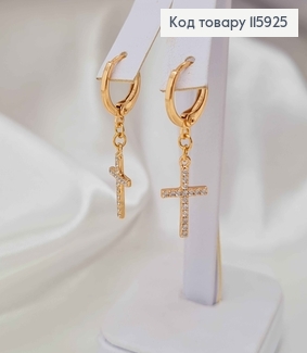 Серьги кольца 1 см, с подвеской Крестиками в камешках, 1,5 см, Xuping 18K 115925 фото