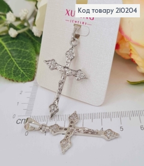 Крестик родованный, с распятием, ажурный, с камешками, 4*2,5см, Xuping 210204 фото