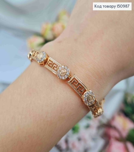 Браслет плетения пластинками "Версаче" украшен блестящими камешками, 17+2,5см, Xuping 18K 150987 фото 1