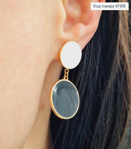 Серьги гвозди, Две монетки с Черной и Белой эмалью, длина 3,7см, XUPING 18K 117435 фото 2