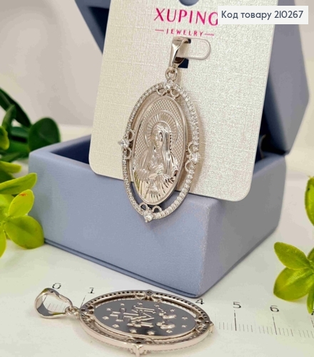 Иконка-Ладанка родованная "Божья Матерь" с Блестящими камешками по краю, 3,6см*2,5см Xuping 210267 фото 1