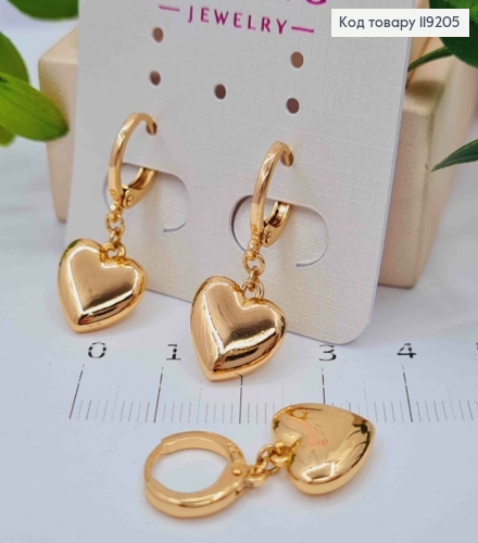 Серьги кольца с подвесным "Сердцем" (1,2см), диаметр 1,1см, Xuping 18K 119205 фото 3