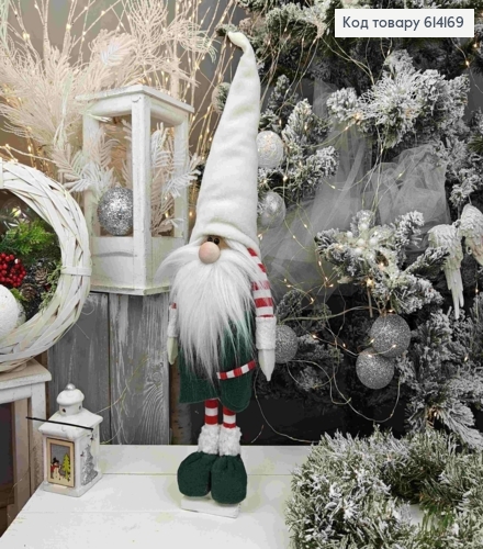 Гном в ЗЕЛЕНОМ наряде и в БЕЛОЙ шапке, 54см, ручная работа, Украина 614169 фото 1