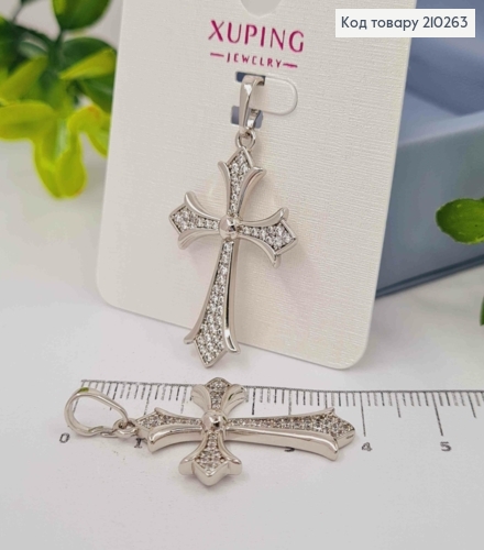Крестик родованный украшен блестящими камешками, 3,1*2,1см, Xuping 210263 фото 2