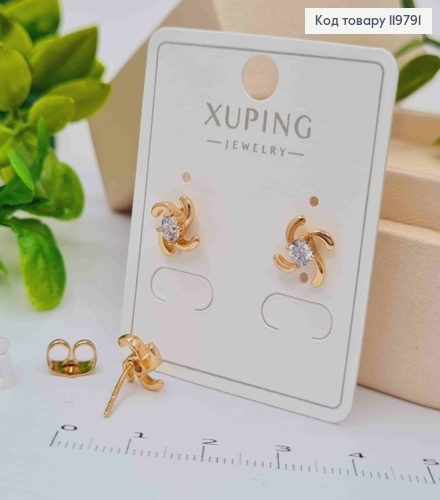 Серьги гвоздики "Вихрь" с Блестящим камнем, размер 0,9 см, Xuping 18K 119791 фото 1