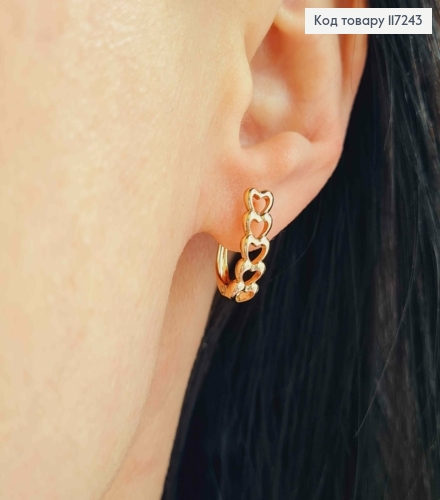 Серьги цепочка из СЕРДЕЧЕК, высота 1,8см, английская застежка XUPING 18K 117243 фото 2