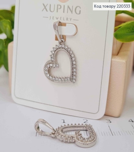 Кулон родованный "СЕРДЦЕ" украшен Блестящими камешками, 1,7см, Xuping 220333 фото 1