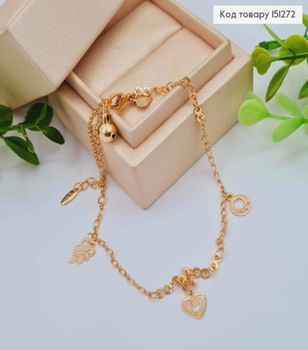 Браслет на ногу с Листочек-Коло-Сердце, длина 24+5см, Xuping 18К 151272 фото 1