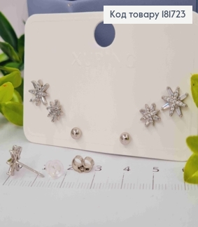 Набор: серьги родованные (3п), Шарик + Звездочки-Снежинки с камнями, Xuping 181723 фото