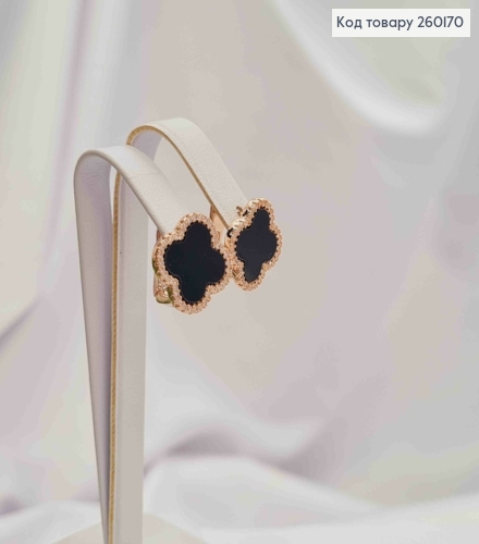 Серьги медного цвета, Van Cleef с Черной эмалью и Блестящими камешками (1,5см), Fashion Jewelry 260170 фото 3