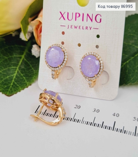Серьги, "Небесный глаз" с камешком Лилового цвета, 1,5см. англ. зам, Xuping 18К 116995 фото 1